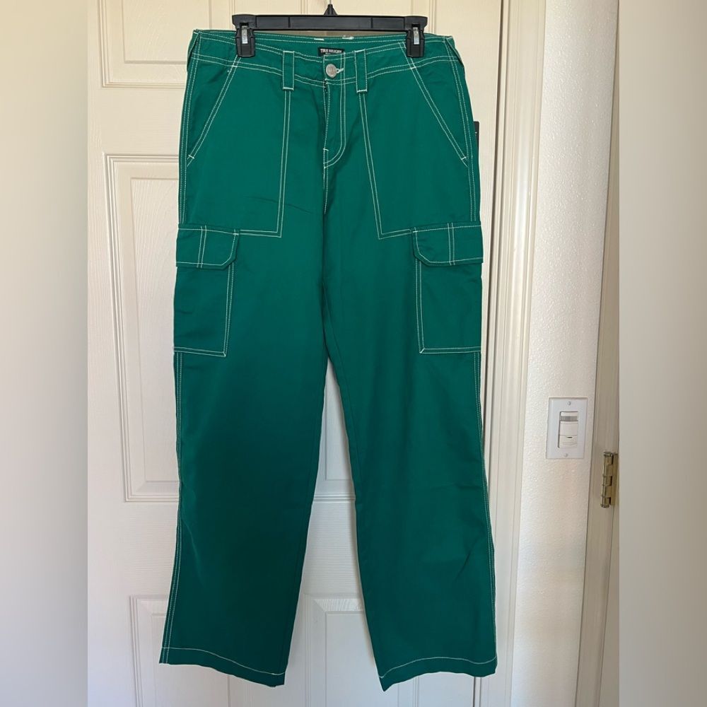 NWT True Religion Military Baggy Cargo Pants - Women's - Spring Green - Sz 29